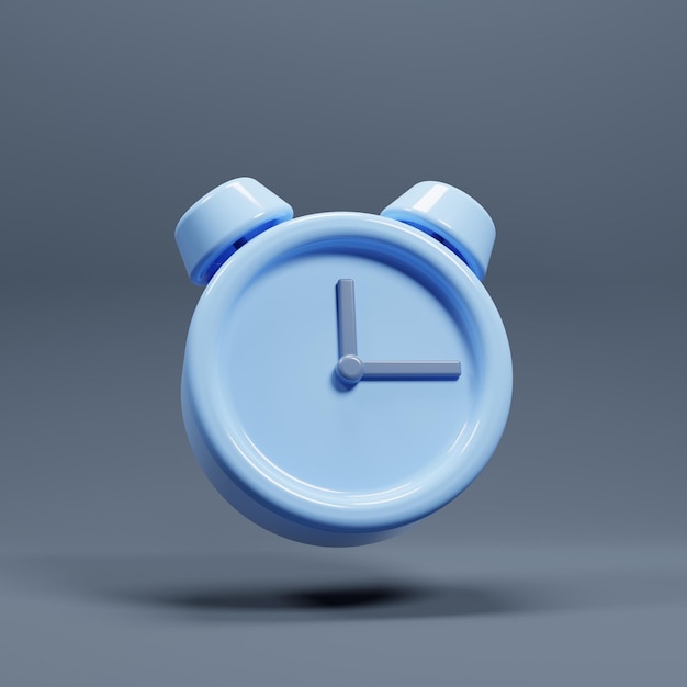 Icône d'horloge de style dessin animé avec une couleur bleue sur l'icône d'illustration 3d de rendu 3d