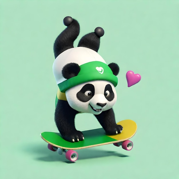 Icône d'illustration de bébé ours mignon Monnaie Panda bambou Miel Art vectoriel 3d Cœur