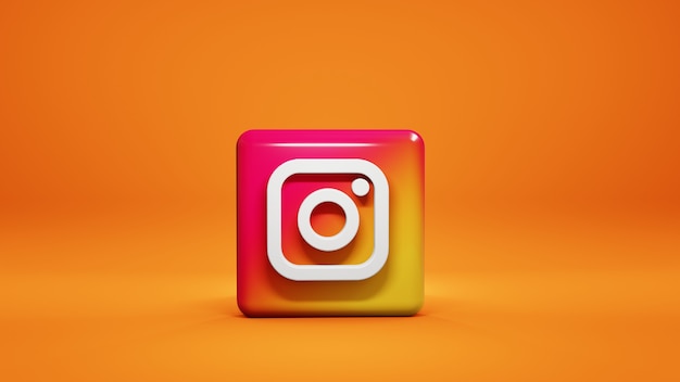 Icône instagram 3D isolé sur fond jaune