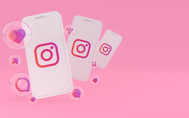 Icône Instagram sur le rendu 3d du smartphone ou du téléphone portable à l'écran