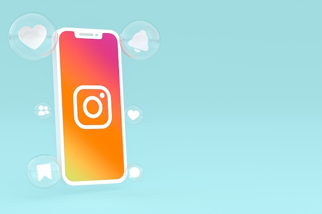 Icône Instagram sur le rendu 3d du smartphone ou du téléphone portable à l'écran