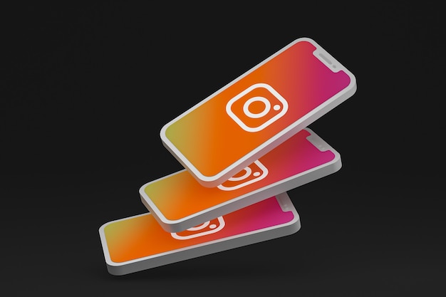 Icône Instagram sur le rendu 3d du smartphone ou du téléphone portable à l'écran