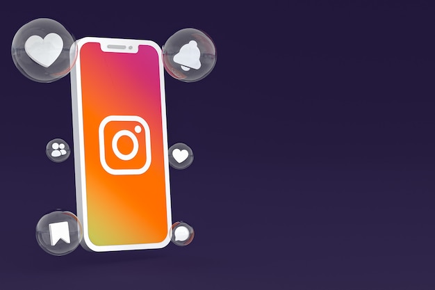 Icône Instagram sur le rendu 3d du smartphone ou du téléphone portable à l'écran