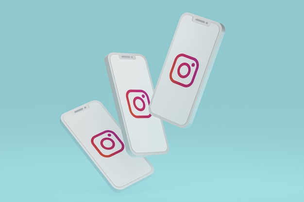 Icône Instagram sur le rendu 3d du smartphone ou du téléphone portable à l'écran