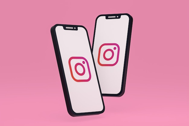 Photo icône instagram sur le rendu 3d du smartphone ou du téléphone portable à l'écran