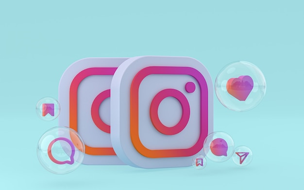 Icône d'Instagram sur le rendu 3d d'un smartphone ou d'un téléphone portable à l'écran