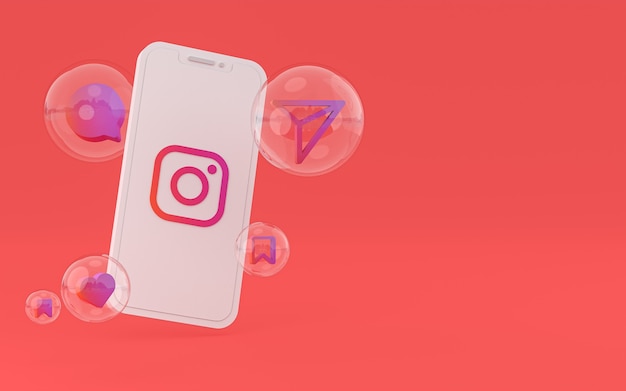 Icône d'Instagram sur le rendu 3d d'un smartphone ou d'un téléphone portable à l'écran