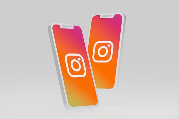 Icône d'Instagram sur le rendu 3d d'un smartphone ou d'un téléphone portable à l'écran