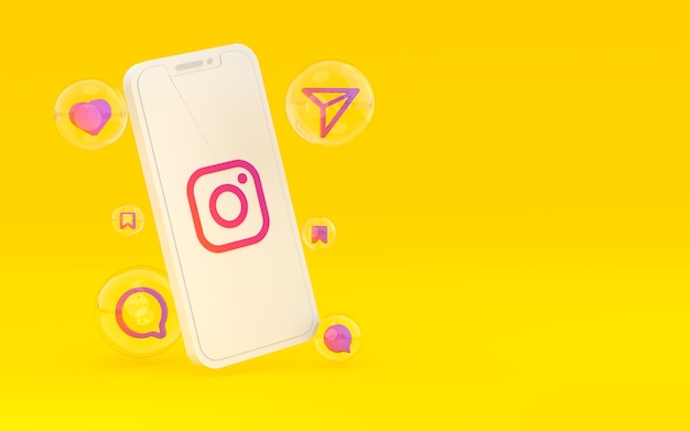 Icône d'Instagram sur le rendu 3d d'un smartphone ou d'un téléphone portable à l'écran