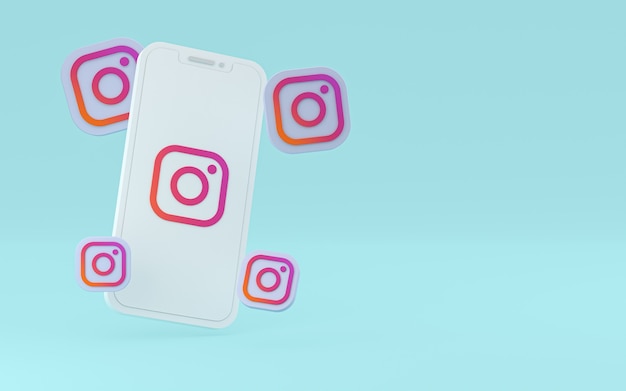 Icône d'Instagram sur le rendu 3d d'un smartphone ou d'un téléphone portable à l'écran