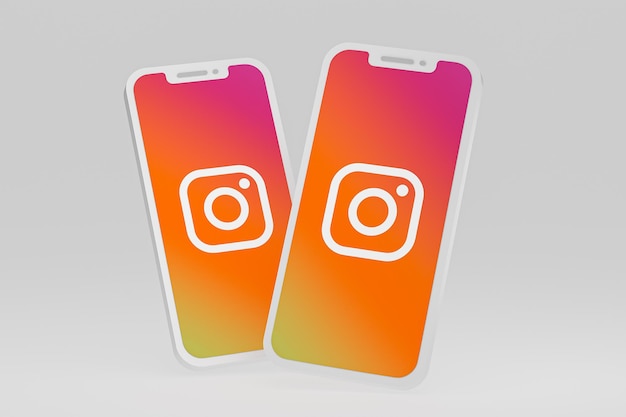 Icône d'Instagram sur le rendu 3d d'un smartphone ou d'un téléphone portable à l'écran