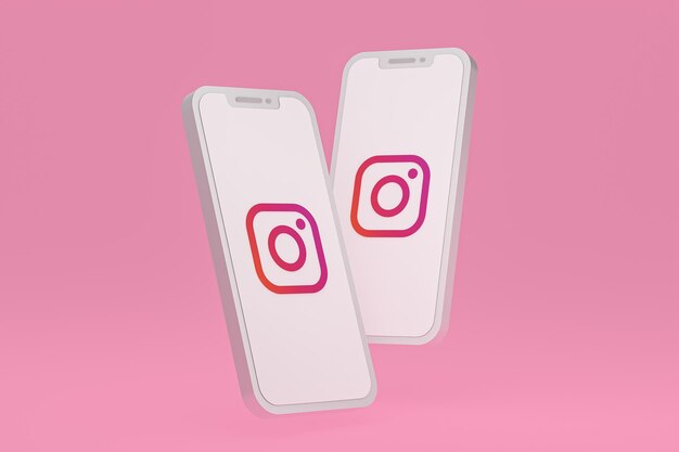 Photo icône d'instagram sur le rendu 3d d'un smartphone ou d'un téléphone portable à l'écran