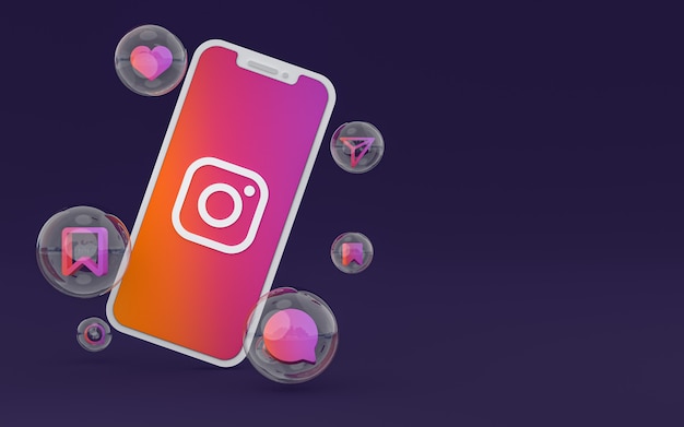 Icône d'Instagram sur le smartphone d'écran ou les réactions mobiles et instagram aiment rendre