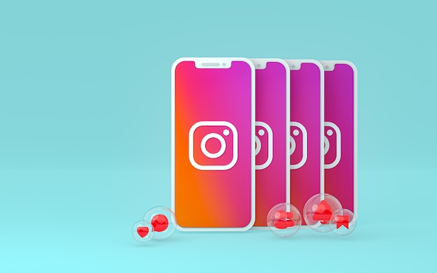 Photo icône d'instagram sur le smartphone d'écran ou les réactions mobiles et instagram aiment rendre