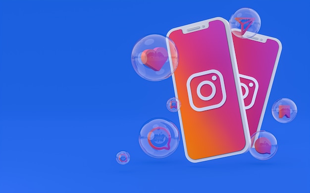 L'icône Instagram sur le smartphone à l'écran ou les réactions mobiles et instagram aiment le rendu 3d