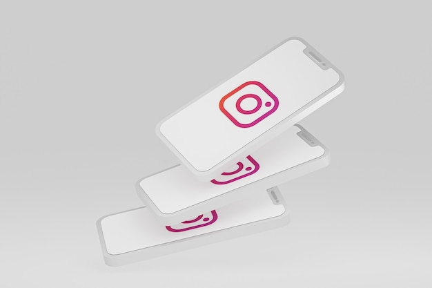 Icône Instagram sur les téléphones mobiles à l'écran rendu 3D