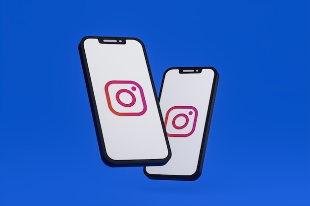 Icône Instagram sur les téléphones mobiles à l'écran rendu 3D