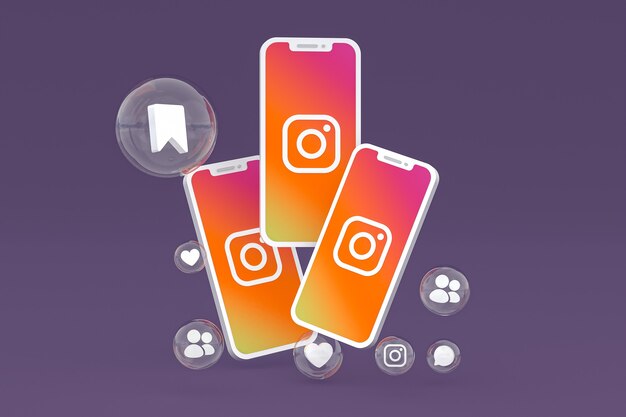 Icône Instagram sur les téléphones mobiles à l'écran rendu 3D