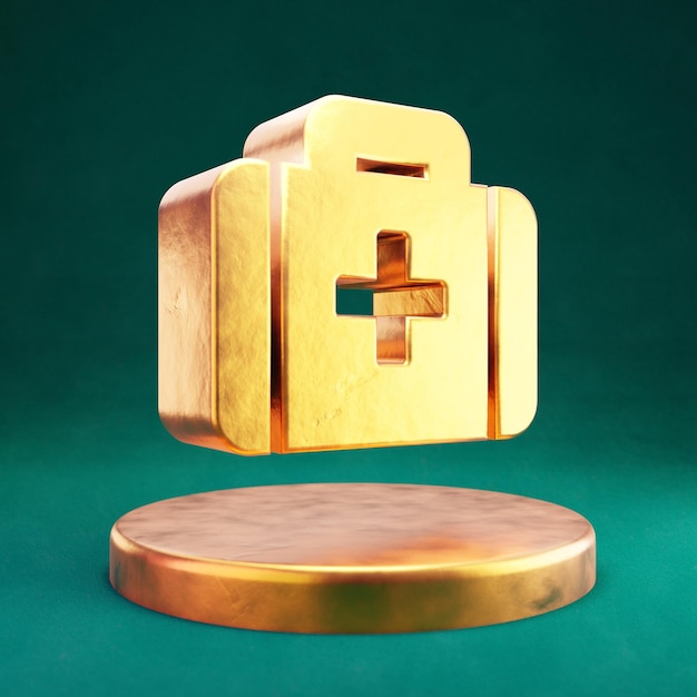 Icône de kit médical. Symbole Fortuna Gold Medkit avec fond Tidewater Green. Icône de médias sociaux en rendu 3D.