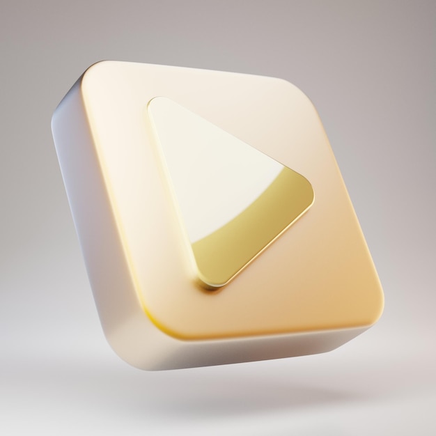 Icône de lecture. Symbole de jeu d'or sur plaque d'or mat. Icône de médias sociaux en rendu 3D.