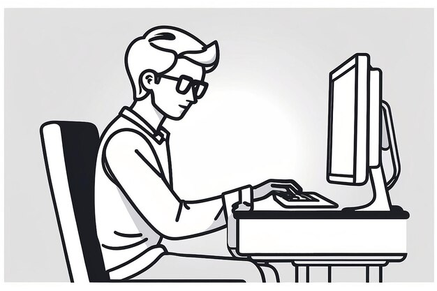 Photo l'icône de la ligne de l'étudiant illustration du contour vectoriel de l'homme travaillant sur l'ordinateur