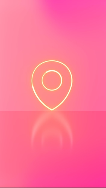 Icône de localisation au néon avec réflexion sur un fond dégradé rose vertical Point de rencontre ou lieu