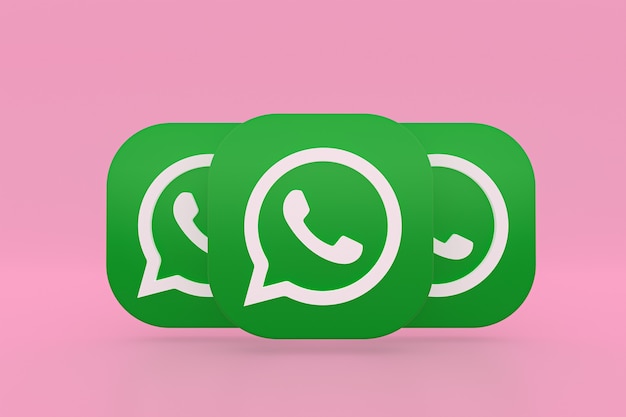 Icône de logo vert application Whatsapp rendu 3d sur fond rose