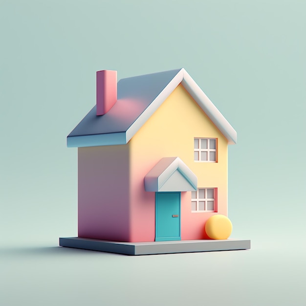 Icône de maison 3D avec fond bleu