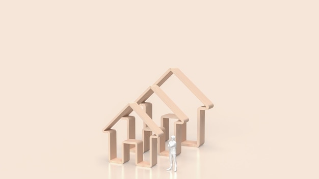 L'icône de la maison en bois multi-taille pour la propriété ou la construction d'une entreprise de rendu 3dxA