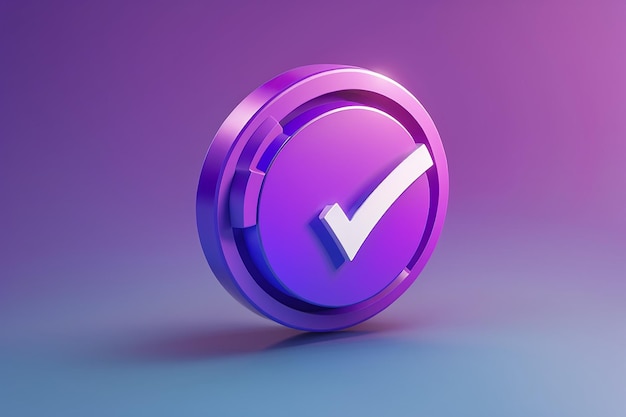 Photo icône de marque de contrôle 3d isolée sur fond violet bouton de liste de contrôle meilleur choix pour le succès correct cocher accepter accepter sur l'application choisir le vecteur d'icône avec l'ombre illustration de rendu 3d