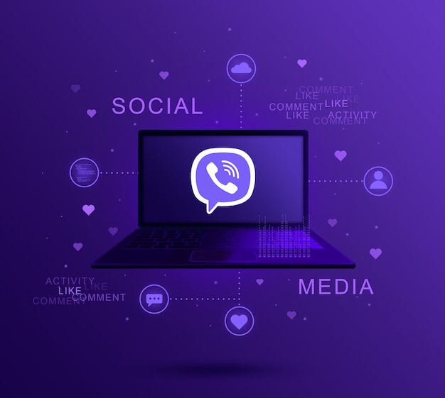 Icône de médias sociaux Viber sur écran d'ordinateur portable