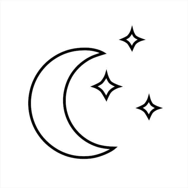Icône météorologique de ligne vectorielle de lune et d'étoiles isolées sur fond blanc