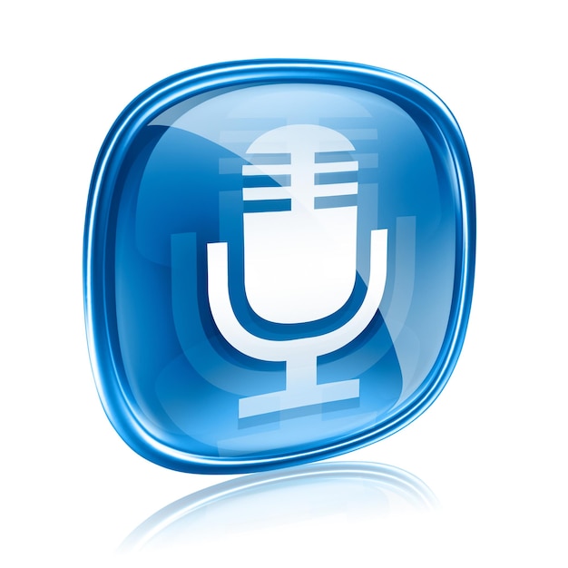 Photo icône de microphone bleue isolée sur blanc