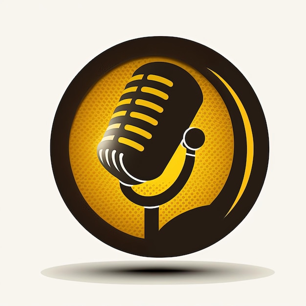 Photo icône de microphone dans un cercle jaune, logo de podcast, fond blanc. ia générative