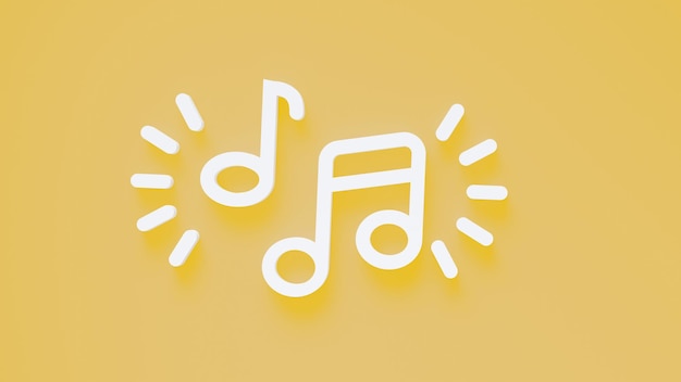 Icône minimale de note de musique Symbole en rendu 3D isolé sur fond jaune