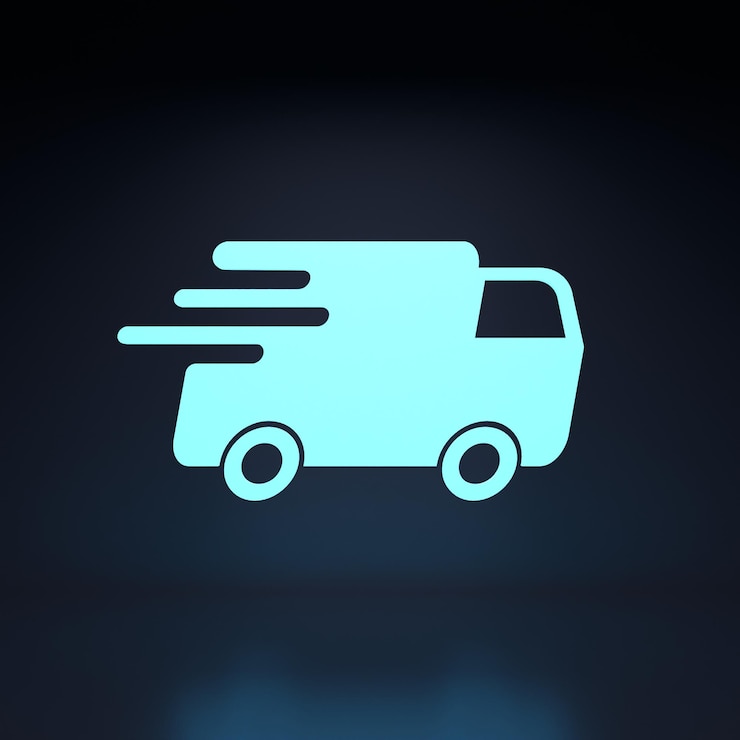Photo icône de néon de voiture de livraison illustration de rendu 3d