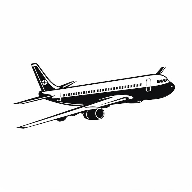 Une icône en noir et blanc d'un avion moderne sans ombre