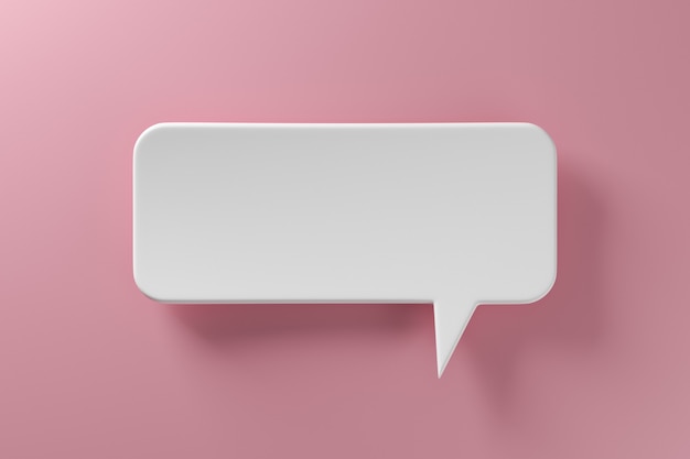 Icône de notification de médias sociaux, discours de bulle blanche sur fond rose. rendu 3D