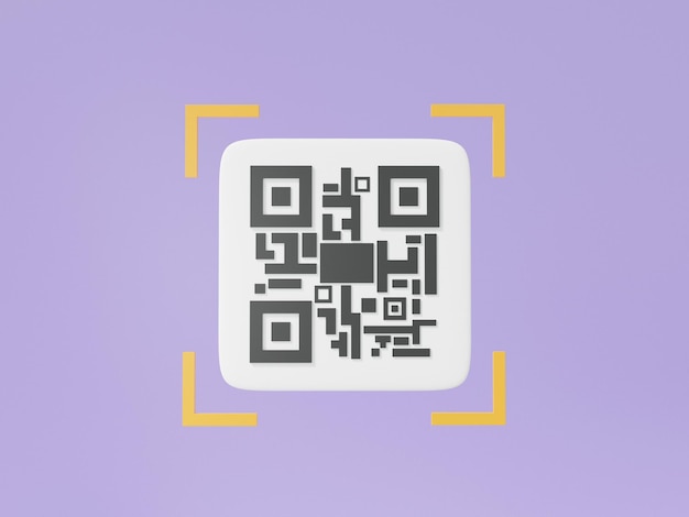 Icône de numérisation de code QR de dessin animé minimal sur fond violet payer de l'argent ou paiement en ligne achats concept spécial transaction numérique illustration de rendu 3d financier