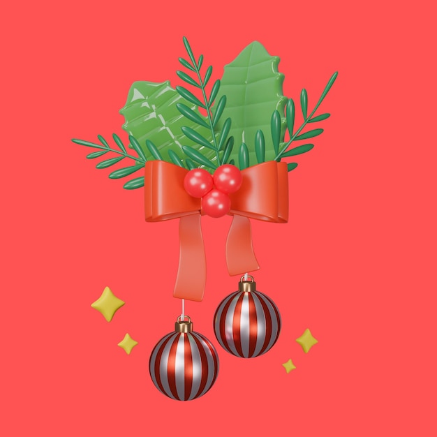 Icône d'objets de décoration d'ornement de Noël nouvel an 3D isoler l'illustration de rendu 3D d'arrière-plan