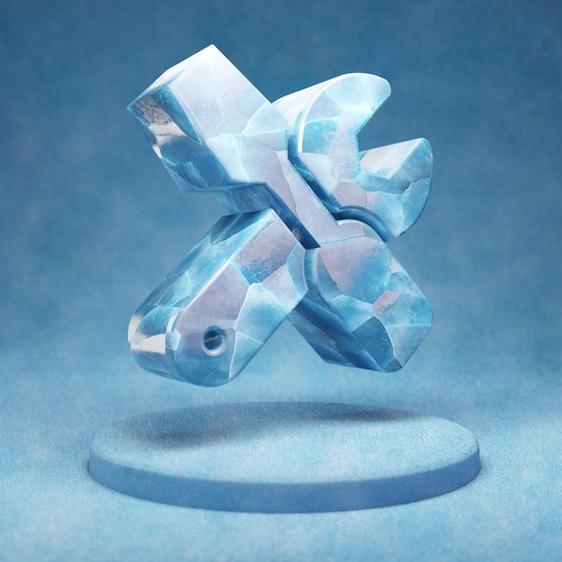 Icône d'outils. Symbole d'outils de glace bleu fissuré sur le podium de neige bleue. Icône de médias sociaux pour site Web, présentation, élément de modèle de conception. rendu 3D.