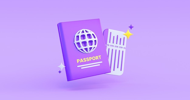icône de passeport sur fond violet rendu 3D