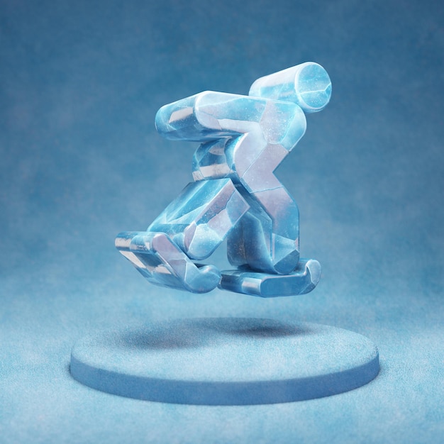 Icône de patinage. Symbole de patinage sur glace bleu craquelé sur le podium de la neige bleue. Icône de médias sociaux pour site Web, présentation, élément de modèle de conception. rendu 3D.