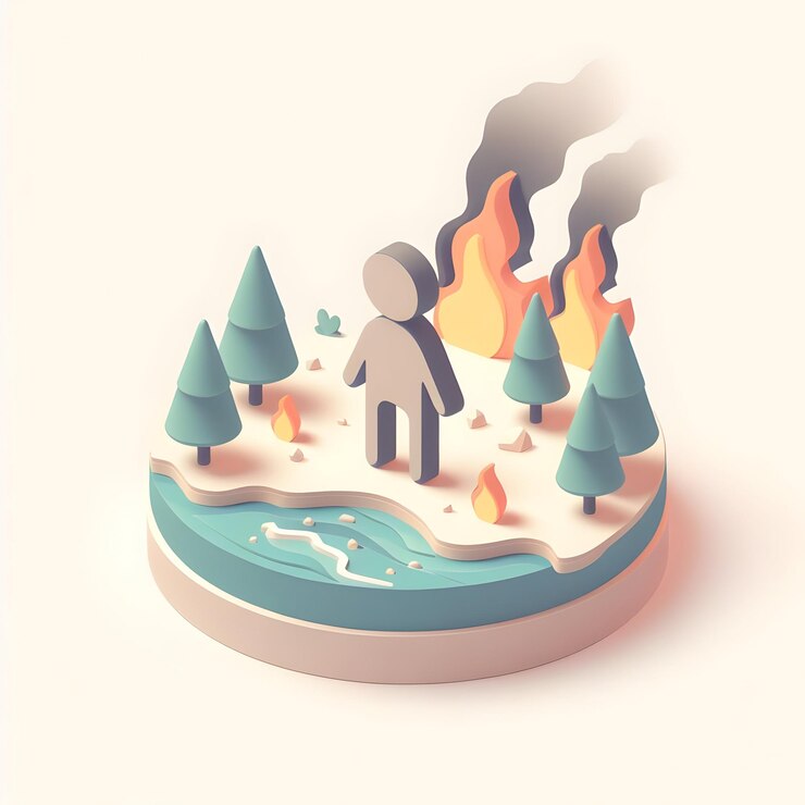 Photo une icône plate 3d d'individualstandingamidstwildfiresragingacrosscharredearth dans un style mignon minimal