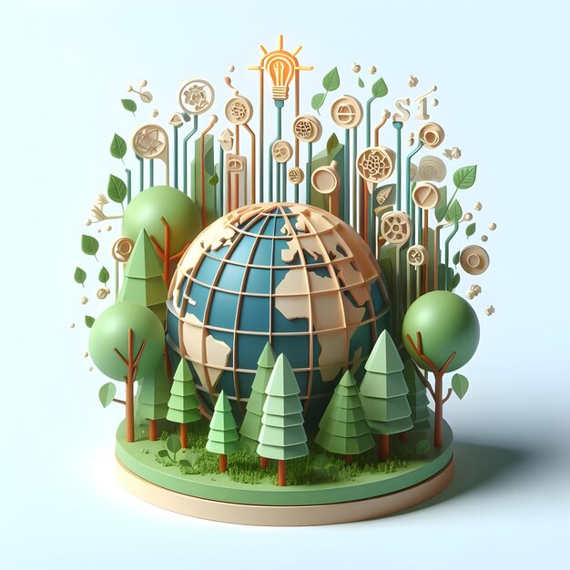 Photo icône plate 3d pour les entreprises en tant qu'initiatives mondiales de reboisement pour une planète plus verte en zéro carbone