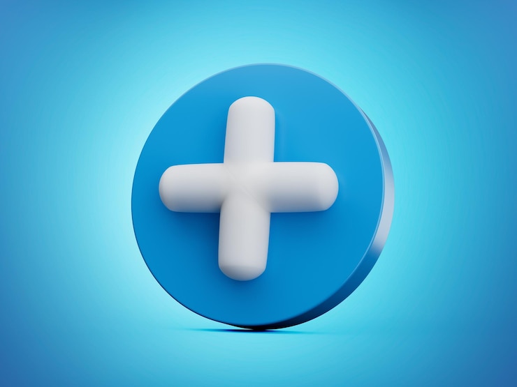 Photo icône plus blanche sur l'illustration 3d du cercle bleu