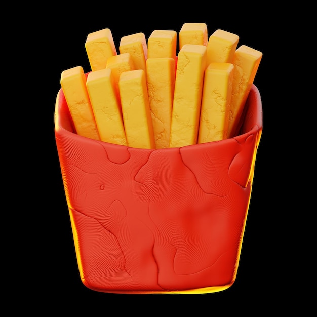 Icône de pomme de terre frite de restauration rapide premium rendu 3d sur fond isolé