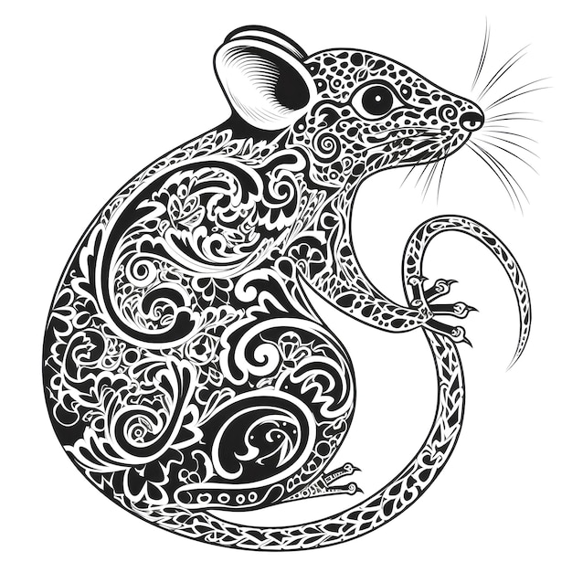 Icône de rat orné Portrait de souris Horoscope chinois isolé Symbole de rat minimal sur fond blanc Illustration générative de l'IA