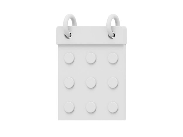 Icône de rendu 3D calendrier flip simple blanc sur fond blanc