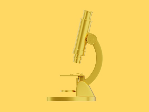 Icône de rendu 3D microscope or réaliste sur fond jaune